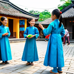 띠띠뽀 제작비 규모 - **

"A group of cheerful Vietnamese children, fully clothed in ao dai, playing traditional games dur...