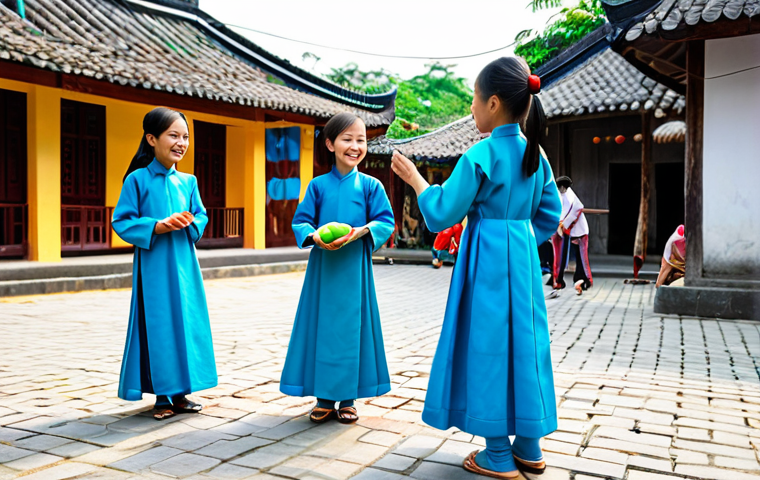 띠띠뽀 제작비 규모 - **
"A group of cheerful Vietnamese children, fully clothed in ao dai, playing traditional games dur...