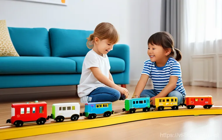 띠띠뽀와 부모들 간의 소통 - Image Prompt 1: Playful Learning with Tittipo Trains**