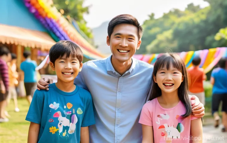 띠띠뽀와 팬들과의 특별한 만남 - A group of diverse Vietnamese children, aged 3-7, filled with pure joy and excitement, running towar...