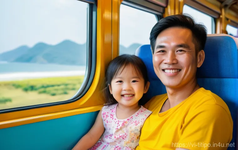 띠띠뽀 팬들을 위한 여행 계획 - **A Vietnamese family's joyful train journey through scenic coastal landscapes.**
    A vibrant, med...