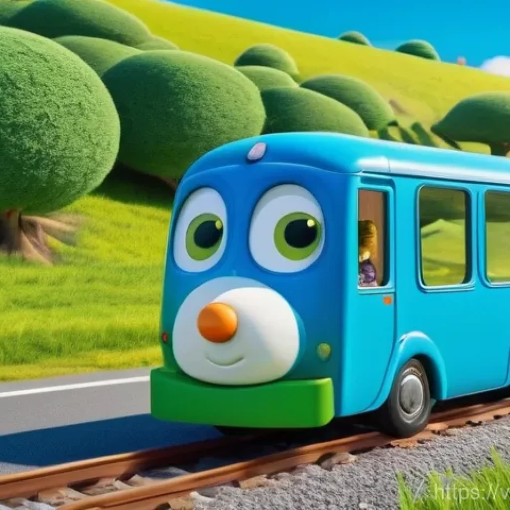 띠띠뽀와 어린이들에게 영감을 주는 이야기 - **Prompt:** A vibrant, cheerful animated scene featuring Titipo, the green train, confidently chuggi...