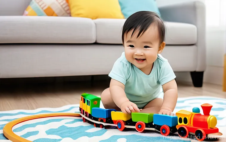 띠띠뽀와 철도 콘텐츠의 융합 가능성 - **Prompt 1: Joyful Toddler's Train Play at Home**
    A bright, cheerful image featuring a cute Viet...