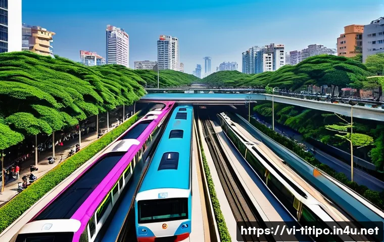 띠띠뽀와 도시 개발 이야기 - **A vibrant, modern Vietnamese cityscape during the day, illustrating impressive urban infrastructur...