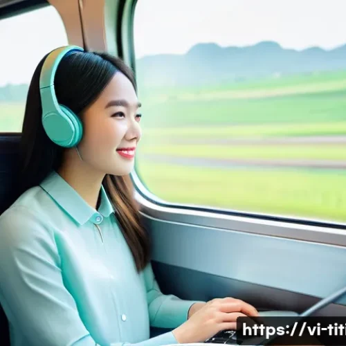 Home 30 띠띠뽀 관련 철도 기술 발전 - **Prompt:** A young Vietnamese woman in her early 20s is traveling on a modern, high-speed train in ...