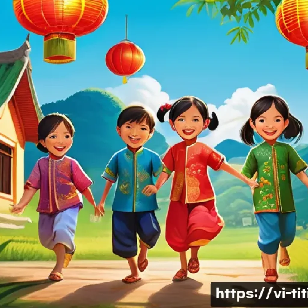 띠띠뽀 애니메이션의 독창성 - A vibrant and charming cartoon scene featuring a group of diverse young children playing together in...