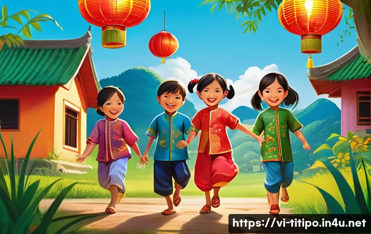 띠띠뽀 애니메이션의 독창성 - A vibrant and charming cartoon scene featuring a group of diverse young children playing together in...
