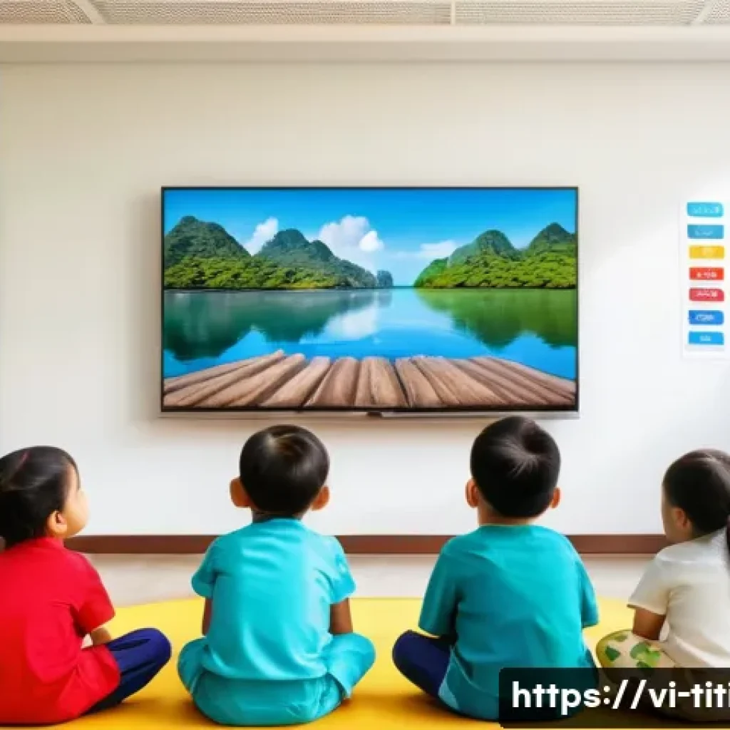 띠띠뽀 에피소드 시청률 - A cheerful Vietnamese preschool classroom scene featuring young children wearing colorful clothes an...