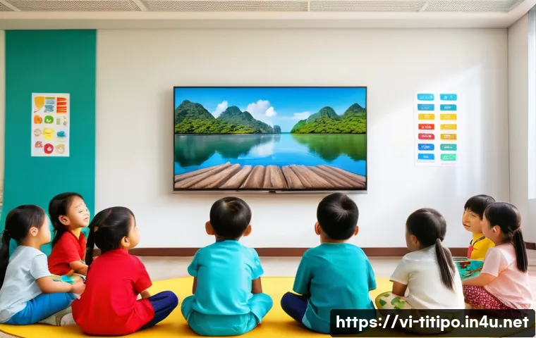 띠띠뽀 에피소드 시청률 - A cheerful Vietnamese preschool classroom scene featuring young children wearing colorful clothes an...