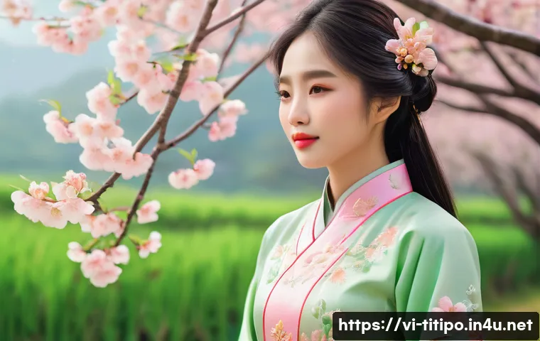 띠띠뽀 시즌별 주요 테마 - A vibrant spring-themed character design featuring a young Vietnamese woman dressed in pastel-colore...