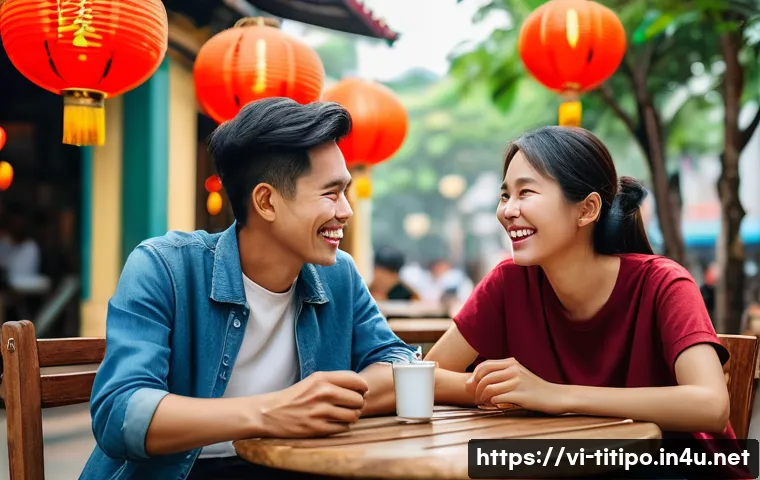 띠띠뽀와 관련된 명언과 교훈 - A serene and heartwarming scene of a diverse group of Vietnamese friends sitting together in a cozy ...