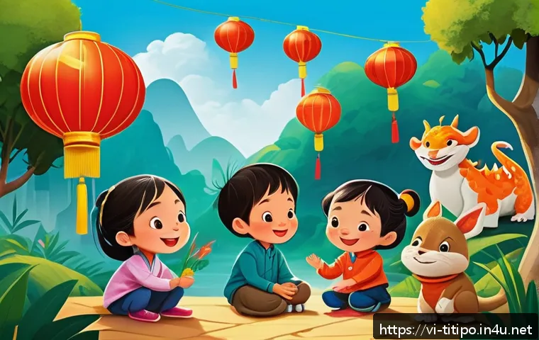 띠띠뽀와 어린이들의 꿈과 연결 - A vibrant and colorful scene featuring diverse, animated children characters from a Vietnamese presc...
