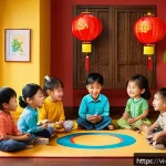 Home 22 띠띠뽀의 교육적 애니메이션 영향력 - A vibrant and colorful animated scene featuring a diverse group of young Vietnamese children, ages 4...