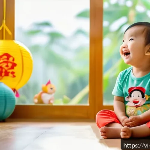 Home 32 띠띠뽀와 세계 어린이들의 반응 - A joyful Vietnamese toddler wearing a colorful diaper, eyes sparkling with delight, clapping hands e...