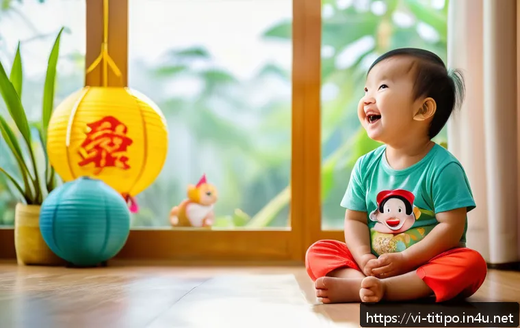 띠띠뽀와 세계 어린이들의 반응 - A joyful Vietnamese toddler wearing a colorful diaper, eyes sparkling with delight, clapping hands e...